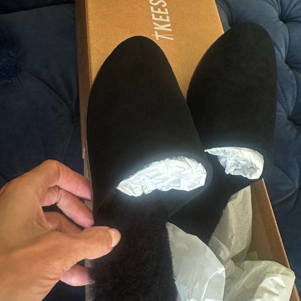 TKEES Black Suede Slippers